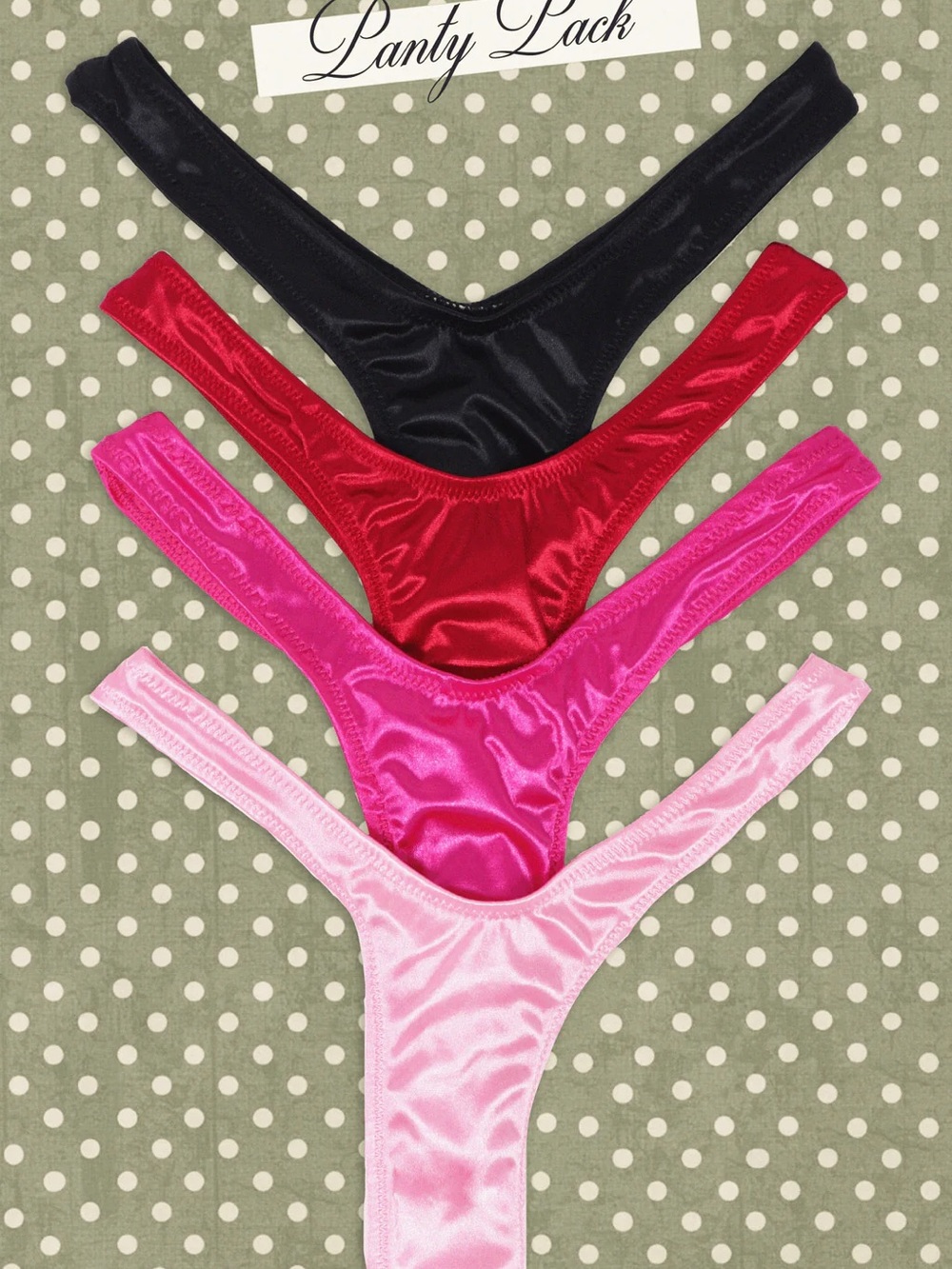 NWT Kiki The Brand Satin Thong Panty Pack - Black, Red, Hot Pink, Light Pink